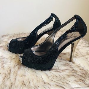 Guess glam glitter platform heels w/box